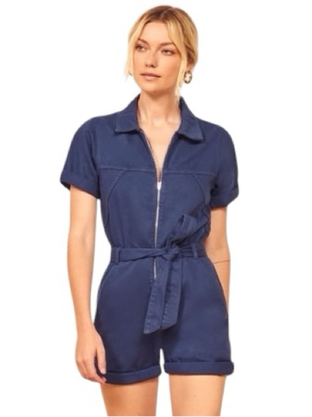 Reformation NWT Sadie Romper Jumpsuit 100% Organic Cotton Vintage Blue Size 12